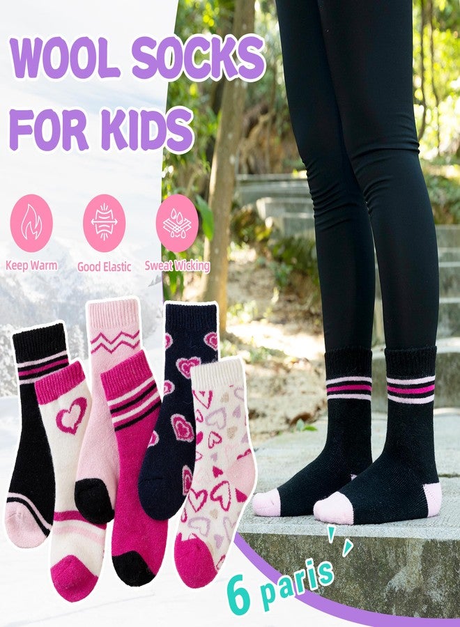 Eyean Kids Merino Wool Socks Boys Girls Thermal Winter Hiking Warm Thick Boot Cozy Toddler Crew Socks 6 Pairs (4-7 Years, Heart Stripe) - Image 5